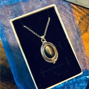 Silver Obsidian Locket Pendant Necklace - Elegant Women's Jewelry